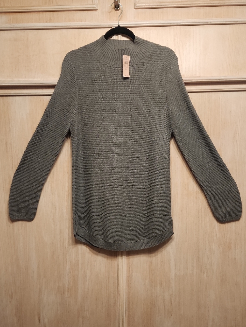 Ann Taylor Factory Gray Ribbed Mock Neck Sweater LP